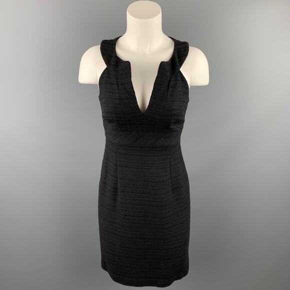TRINA TURK Size 0 Black Textured Cotton Blend Sleevless V-Neck Dress - Picture 1 of 5